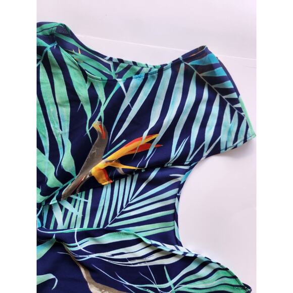 Express Backless Tank Top Blouse Tropical Hawaiian Back Bow Cutout Women Small - Picture 9 of 11
